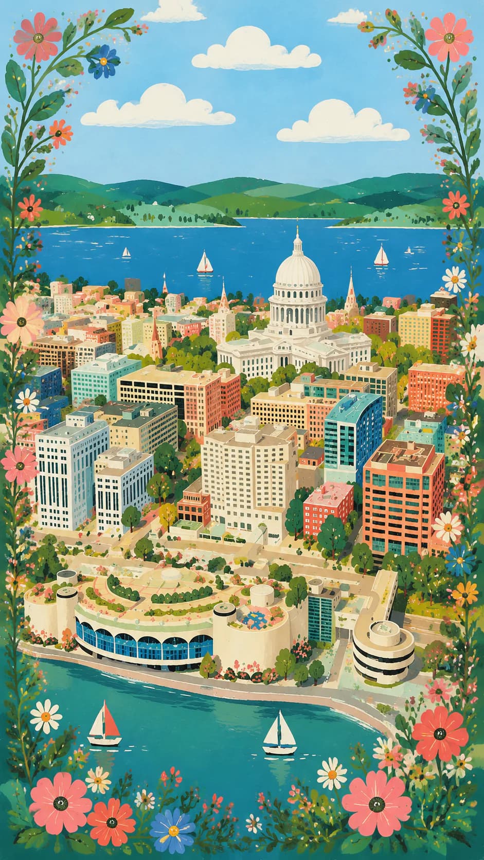 Illustrated view of Madison, WI